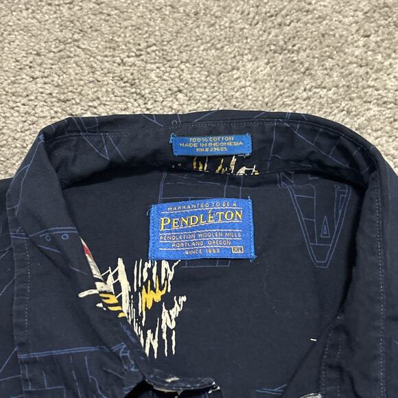 Pendleton XL Button Up Short Sleeve Nautical Sailboat Fishing Navy Shirt - Picture 2 of 5